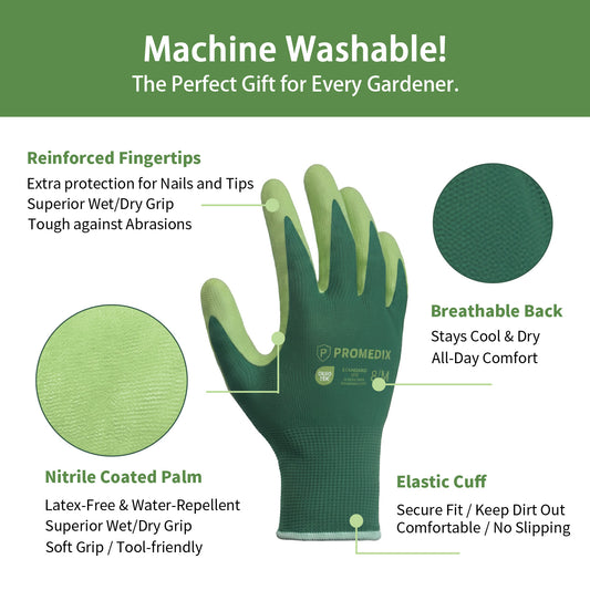 PROMEDIX P 4 Pairs Gardening Gloves for Women & Men, Breathable Nitrile Coated for Yard Working Garden Gloves Washable