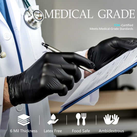 PROMEDIX P Black Disposable Nitrile Gloves, 6Mil 100 Pcs Food Safe Cooking Gloves Latex Free Rubber Gloves for Cleaning Exam