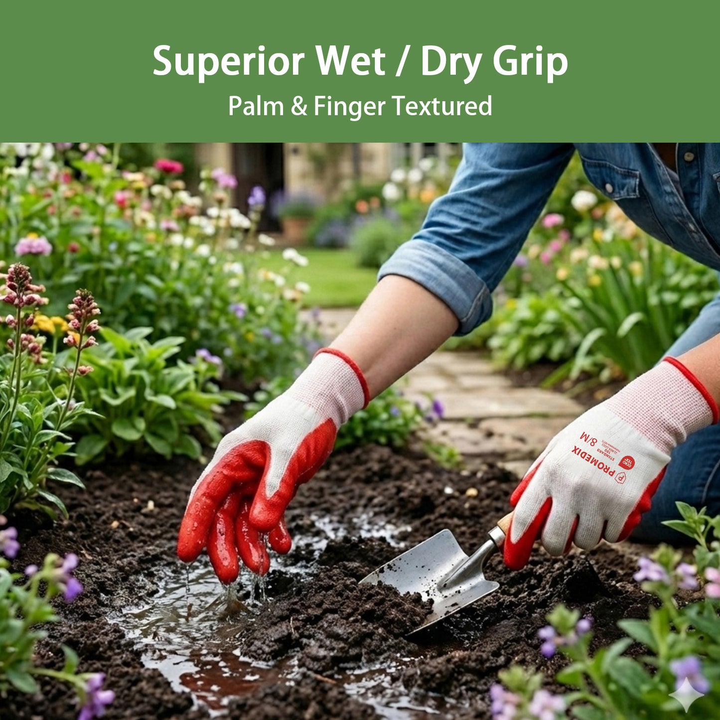 PROMEDIX P 4 Pairs Gardening Gloves for Women & Men, Breathable Nitrile Coated for Yard Working Garden Gloves Washable