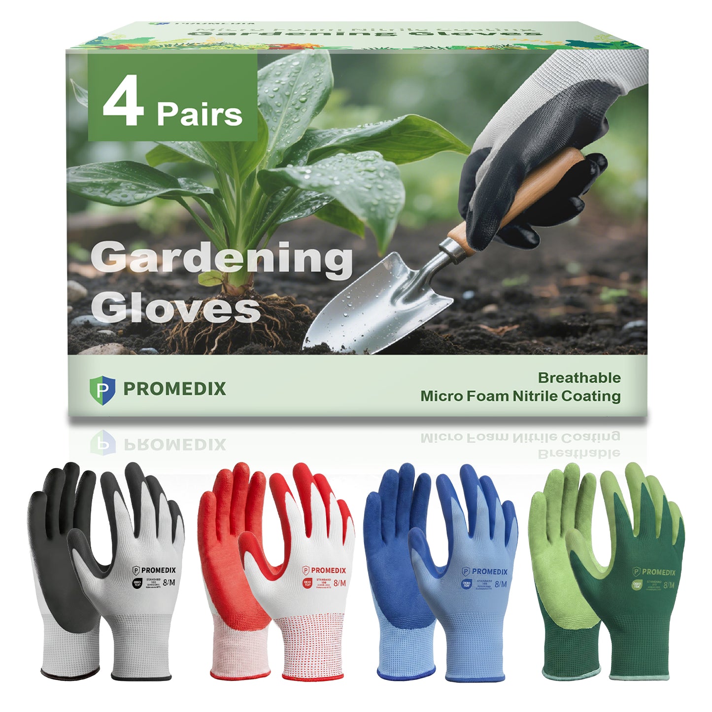 PROMEDIX P 4 Pairs Gardening Gloves for Women & Men, Breathable Nitrile Coated for Yard Working Garden Gloves Washable