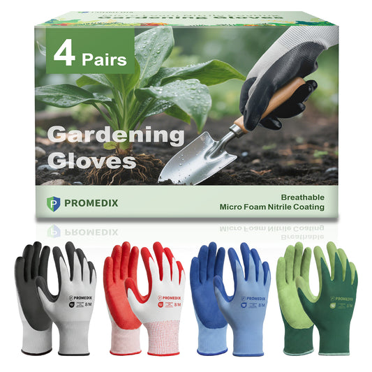 PROMEDIX P 4 Pairs Gardening Gloves for Women & Men, Breathable Nitrile Coated for Yard Working Garden Gloves Washable